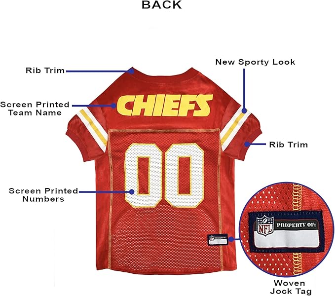 Pets First NFL Kansas City Chiefs Dog Jersey, Size: Large. Best Football Jersey Costume for Dogs & Cats. Licensed Jersey Shirt