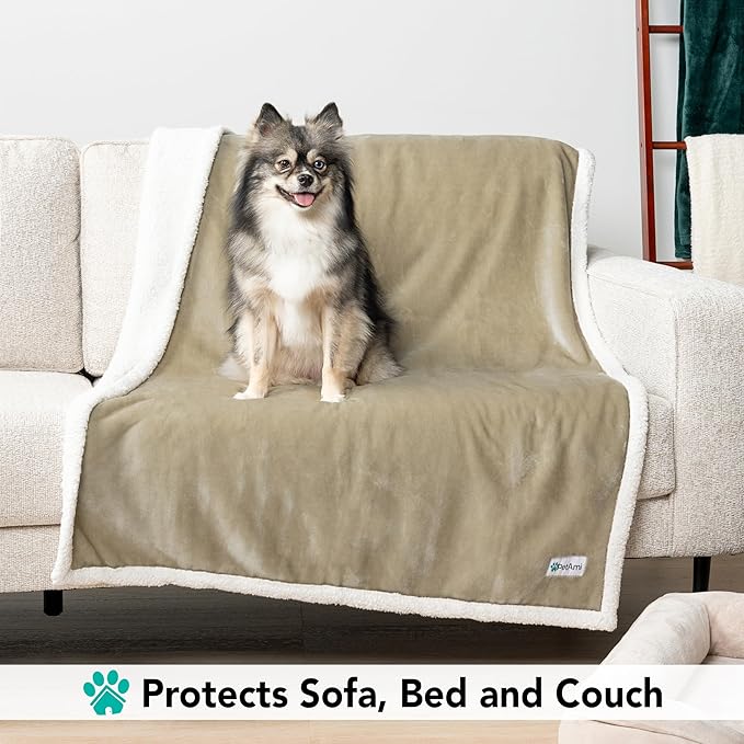 PetAmi Dog Blanket for Small Medium Dogs, Pet Bed Blanket Cat Puppy Kitten, Fleece Furniture Couch Cover Protector Sofa Car, Soft Sherpa Dog Throw Plush Reversible Washable, Mini 29x40 Taupe