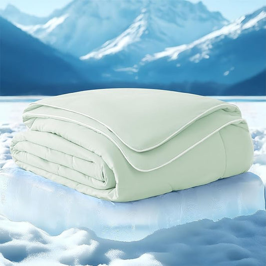 Bedsure Cooling Blankets for Hot Sleepers - Cooling Comforter, Cold Summer Blanket Twin Size for Bed, Ice Breathable and Lightweight Gift for Night Sweats, Light Green, 60x80 Inches