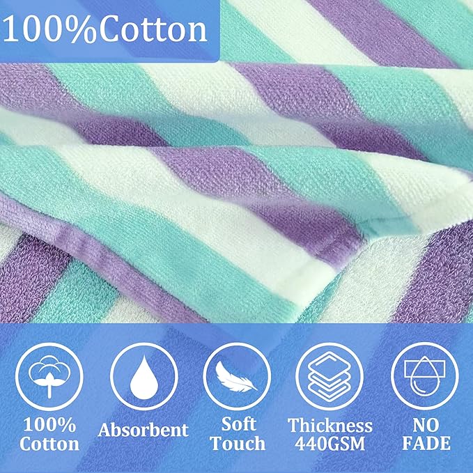 VOOVA & MOVAS Toddler Hooded Bath Towels 0-3T, 25''X40, Soft | Thick | 100% Cotton | Absorbent Towel Wrap for Baby, Perfect for Beach, Pool, Bath, Swimming,Blue Purple Stripe
