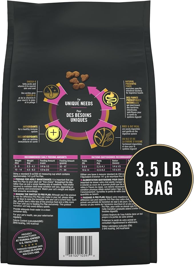 Purina Pro Plan Sensitive Skin and Stomach Senior Cat Food Salmon and Rice Formula - 3.5 lb.