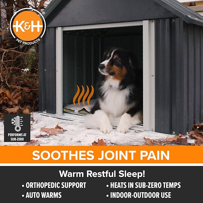 K&H Pet Products Lectro-Soft Orthopedic Outdoor Heated Dog and Cat Bed for Medium Dogs or Big Cats, Soft/Flexible Safety Listed Warming Pad, Waterproof, Washable Cover - Medium 24 X 19in Tan 40W