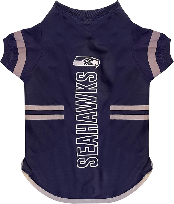 Pets First NFL Seattle Seahawks Dog T-Shirt, Football Dogs & Cats Shirt - Durable Sports PET TEE - 3 Sizes, NFL PET Outfit, Reflective TEE Shirt in Team Color, Cool Football Dog Tee