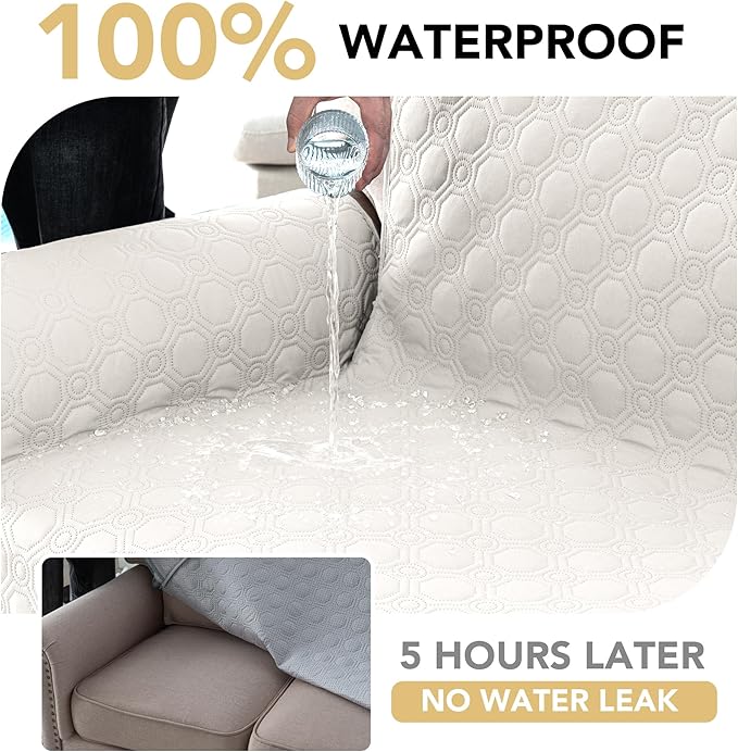 H.VERSAILTEX 100% Waterproof Chair Slip Cover Thick Durable Couch Covers for Dogs Triple Non-Slip Couch Protector Sofa Covers for Pets Washable(Chair, Beige)
