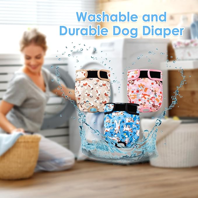 3Pack Reusable Diapers for Female Dog, Washable Diaper for Doggie,Highly Absorbent Dog Diaper,Adjustable Leakproof Puppy Diapers Skirt for Heat,Incontinence,Period Doggy Nappies XXL