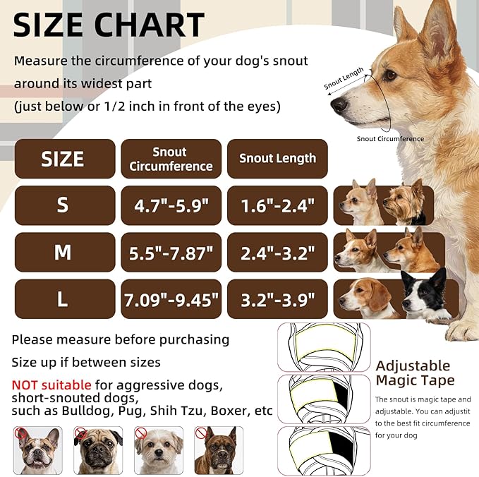 PUPTECK Dog Muzzle, Soft Adjustable Loop Reflective Pet Muzzle Prevent Biting Barking Chewing, Breathable Muzzle with Air Mesh Dog Mouth Guard Drinkable for Large Medium Small Sized, Beige Plaid S