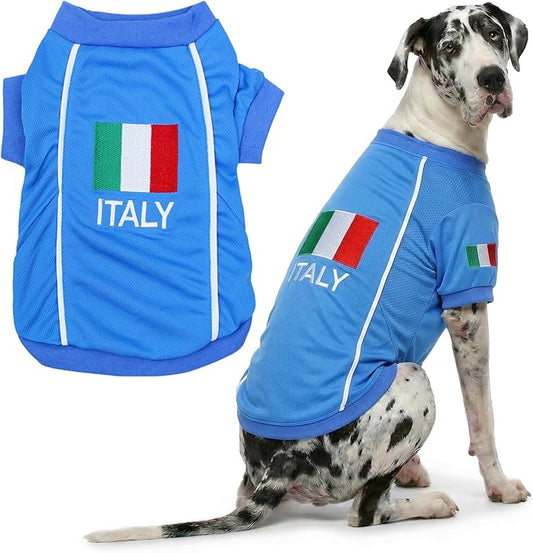 Parisian Italy Dog Jersey - Breathable Mesh Puppy Football Jersey - Stretch Sporty Dog Clothes - Summer Shirts for Large Dogs - Soccer Jersey for Dogs - Sportswear Pet Clothes - Team Italy Apparel