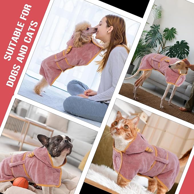 DENTRUN Dog Robes for After Bath - Super Absorbent & Fast Drying Coat with Hood, Puppy Bathrobe Beach Essentials, Bath Towels for Drying Dogs Small, Bath/Beach/Swimming Quick Dry Towel Robe