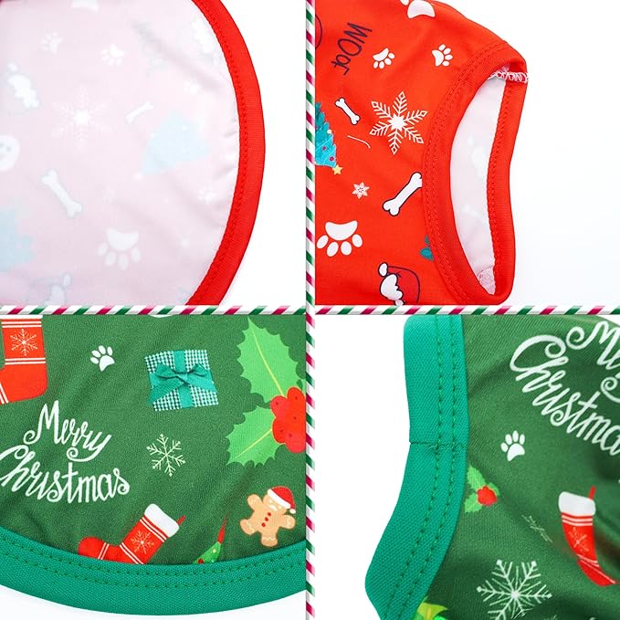 2pcs/Pack Christmas Dog Shirts Sleeveless Vest for Extra Large Dog Red Green Vest Light Soft Breathable Outfit Paw Print Snowman Christmas Tree Merry Boy and Girl XL