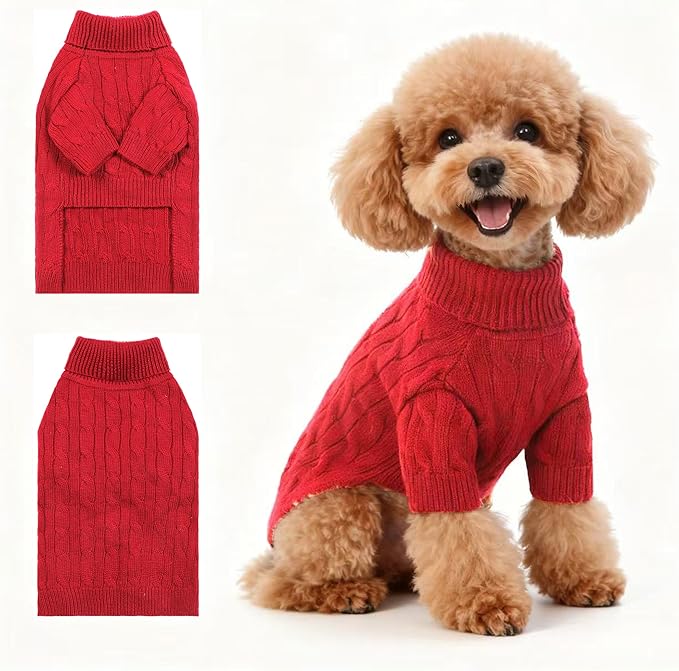 Small/Medium Dog Sweater, Warm Dog Winter Coat w/Sleeves, Comfortable High Neck Premium Dog Clothes for Mini Poodle-Best for Holidays, Daily Walks S Deep Red