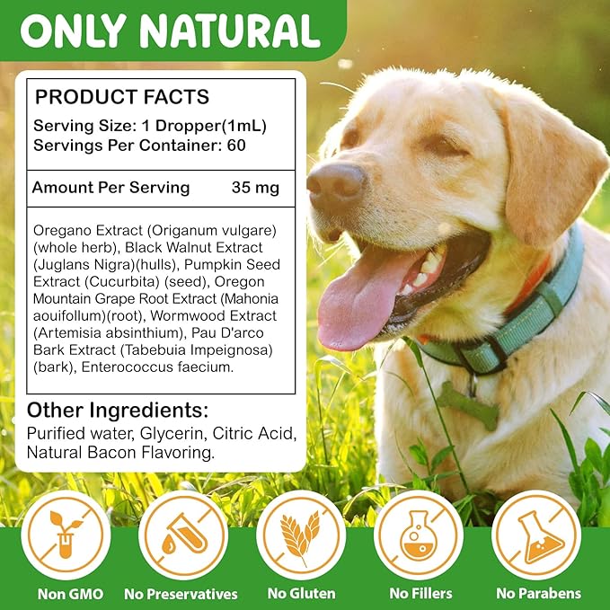 Natural Intestinal Defense for Dogs, Herbal Cleanser & Natural Digestive Support for Dogs with Probiotics, Wormwood, Black Walnut - Promotes Gut Health – 2 Fl Oz