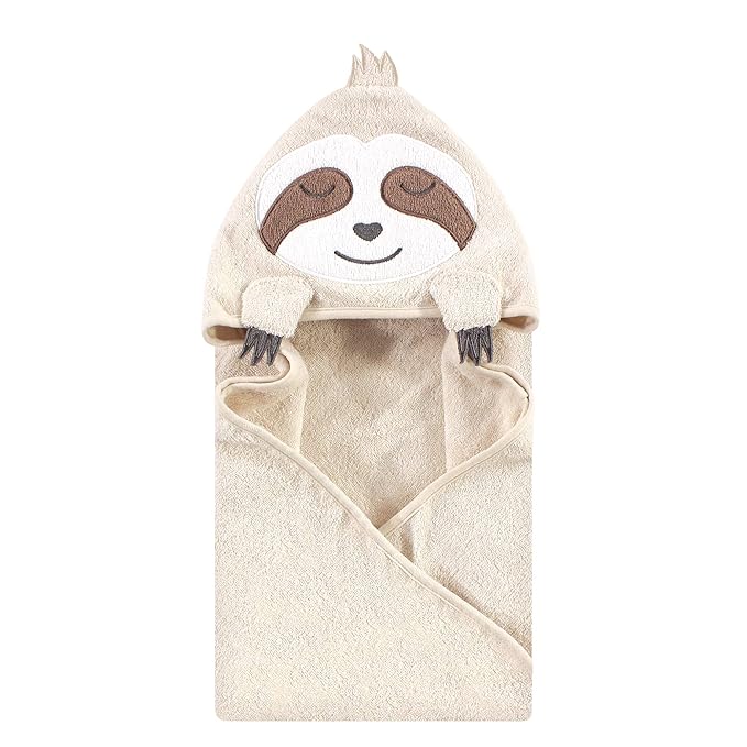 Hudson Baby Unisex Baby Cotton Animal Face Hooded Towel, Sloth, One Size