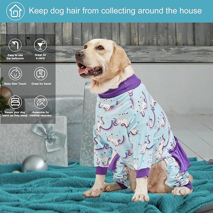 LovinPet Big Dog Onesie Pitbull, PJ's for Dogs, Magical Unicorn Rainbow Print, Lightweight Stretchy Knit Pullover Large Puppy Pajamas, Large Breed Dog Jammies, Pet PJ's, XL
