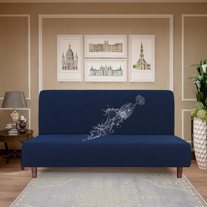 Easy-Going 100% Waterproof Futon Cover, Dual Waterproof Couch Cover for Futon, Stretch Jacquard Sofa Cover, Leakproof Furniture Protector for Kids, Pets, Dog and Cat (Medium, Navy)