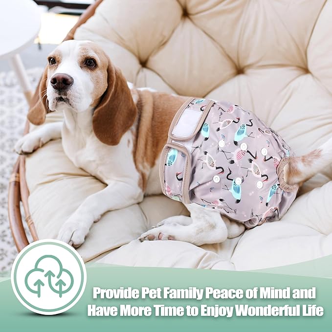 wegreeco Washable Female Dog Diapers Highly Absorbent Reusable Diapers for Dog in Heat Period, 3 Pack (Flamingoes, X-Large)