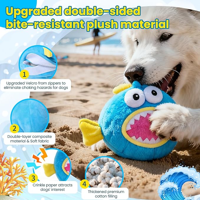 Interactive Dog Toys, Self Moving Dog Toy to Keep Them Busy, Electronic Vibrating Dogs Toy/Squeaky Bouncing Ball for Small Medium Large Dogs with Jumping Music Talking Mode (Lanternfish)