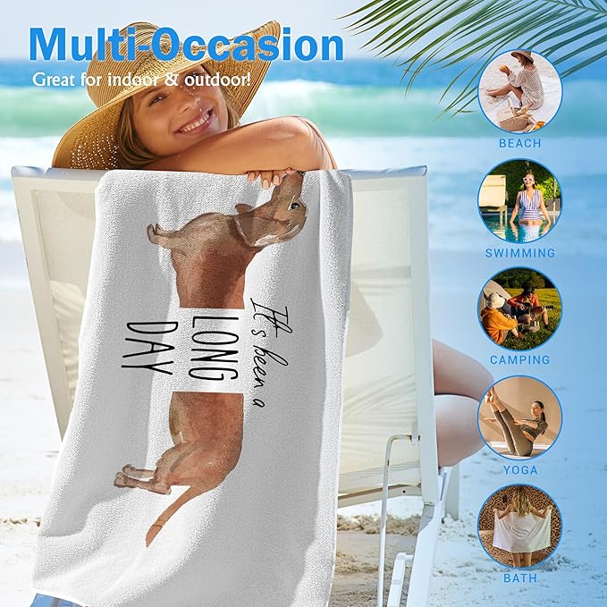 Funny Dachshund Dog Beach Towel Gifts for Dog Lovers Owner, Cute It's Been A Long Day Microfiber Quick Dry Travel Sand Free Beach Towels Oversized Decor for Bathroom Swimming Pool 30x60 Inch