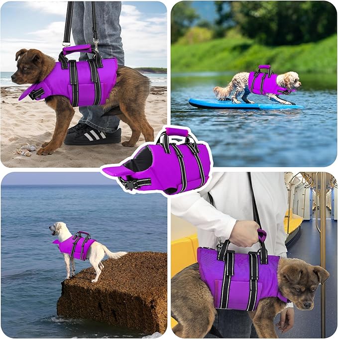 Fragralley Dog Life Jacket with Self-Locking Zipper, High-Buoyancy Ripstop Dog Swimming Vest, Floating Vest with Rescue Handle for Swimming and Boating, PFD Available for Small, Medium, and Large Dogs