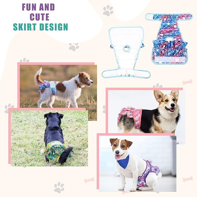 4 Pack Dog Diapers Female Washable Dog Diapers Reusable Puppy Diapers Highly Absorbent Comfortable Doggy Diapers for Dogs in Heat or Excitable Urination (S, Mermaid)