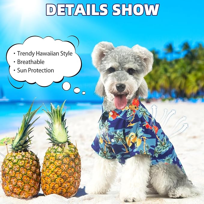 KOOLTAIL Dog Hawaiian Shirt, Dog Summer Clothes with Leash D-Ring for Small Medium Dogs, Floral Cool Beach Puppy Shirts with Sun Protection,Breathable Soft Pet Outfit Indoor&Outdoor Boy&Girl, Blue M