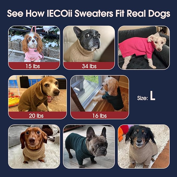 IECOii Dog Sweaters for Medium Dogs Girl Boy,Holiday Knit Doggy Sweatshirt with Sleeve,Turtleneck Thick Warm Dog Sweaters for Winter,Pullover Knitwear for French Bulldog,Boston Terrier (Blue, L)
