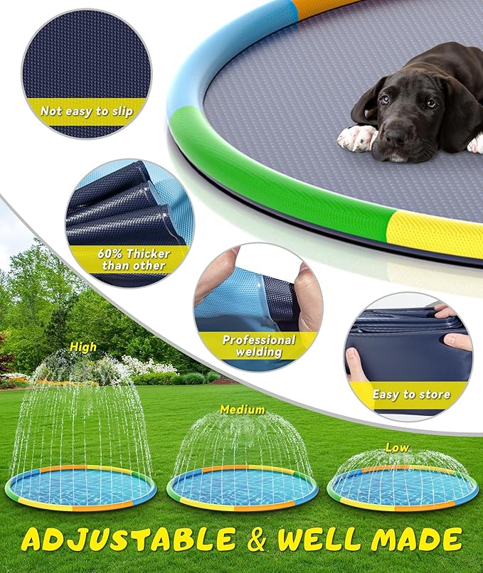 EPN Splash Pad, 13FT Size Extra Large Sprinkler Play Mat for Dogs & Kids, Thicker Pool Summer Outdoor Water Toys Fountain Pad for 3+ Children & Pets