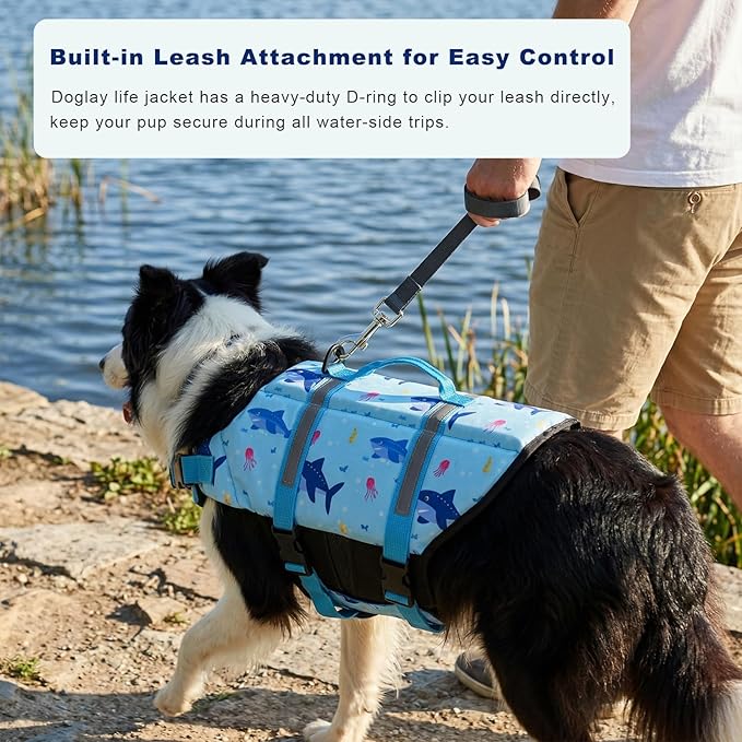 Doglay Dog Life Jacket, Dog Life Vest for Swimming Boating, Adjustable Puppy Life Jacket with Reflective Stripes, Superior Buoyancy Pet Swimming Vest for Small Medium and Large Dogs