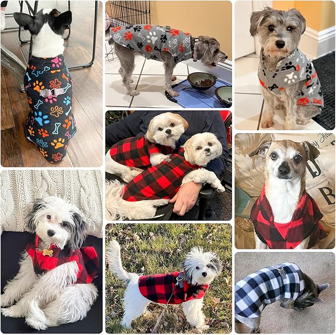 BEAUTYZOO Small Dog Sweater Fleece Vest Winter Jacket, D-Ring Leash Attachment for XS S Puppy Medium Sized Breeds Dogs, Cold Weather Dog Clothes Windproof Keep Warm, Classic White Plaid M