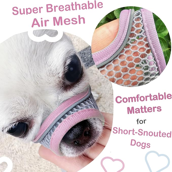 Dog Muzzle for Small Medium Dogs to Prevent Biting for Brachycephalic Dogs with Short Snout,Chihuahua Pom Shih Tuz,Soft Breathable Lightweight Mesh,Open Front,for Grooming Vet Visits(Pink, XS)