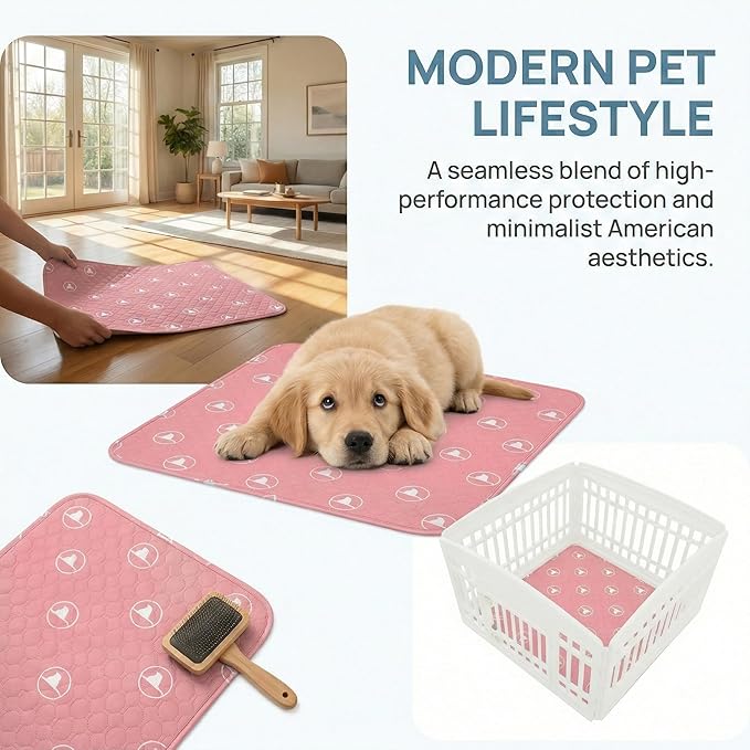 PJYuCien Non-Slip 36"x36" Pet Playpen Mat with 3-Layer Comfort, Reusable and Washable Training Crate Pad, Travel Mat and Sofa Protector for Puppies, Dogs, Cats, Rabbits, and Small Animals, Pink