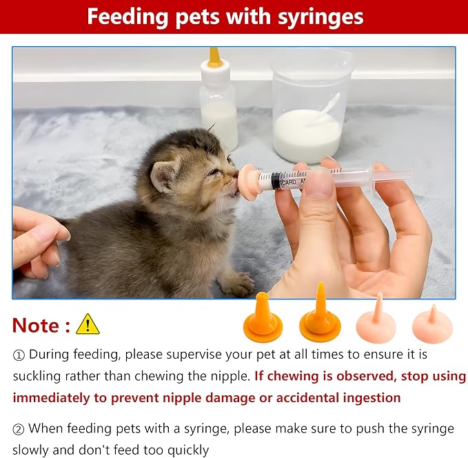 Pet Feeding Bottle and Syringe Set for Puppies and Kittens(2 Bottles,6 Syringes,10 Nipples,1 Storage Measuring Cup)