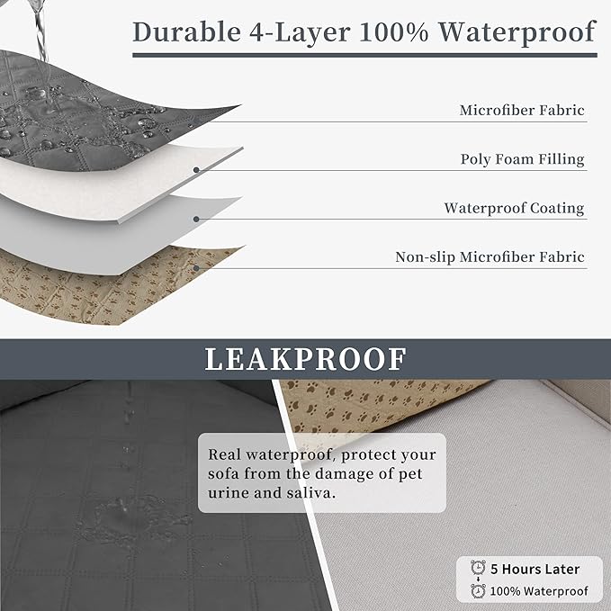 Easy-Going Waterproof Sectional Couch Covers with Chaise 2-Piece Non Slip L Shape Sofa Cover for Dogs Leakproof Furniture Protector Cover with Adjustable Strap for Pets (Small, Dark Gray)