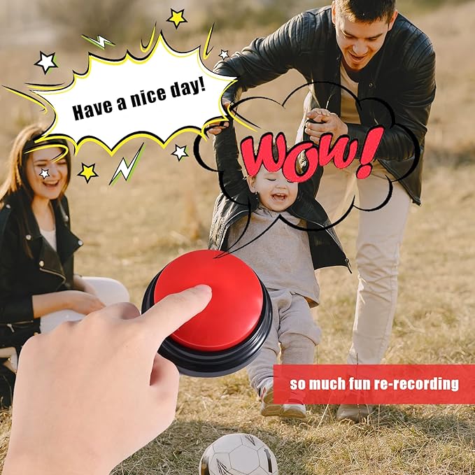 Pet Communication Button for Dogs, 30 Seconds Voice Recording Button Dog Pet Training Buzzer Pet Interactivity Device Dog Bells for Potty Training, Not Include Batteries (Red)