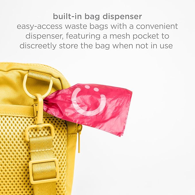 Ubbi Dog Treat Pouch for Training & Walking, 3-Way Wear Options - Crossbody, Waist, or Clip-On - with Magnetic Closure & Poop Bag Dispenser, Recycled RPET, Yellow
