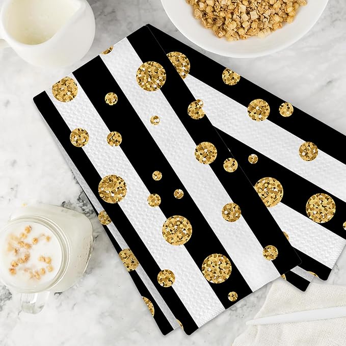 Gold Polka Dot Hand Towels,Set of 2 Absorbent Bath Towel Kitchen Dish Towel Home Gym Hotel Bathroom Decor,16x24 Inches
