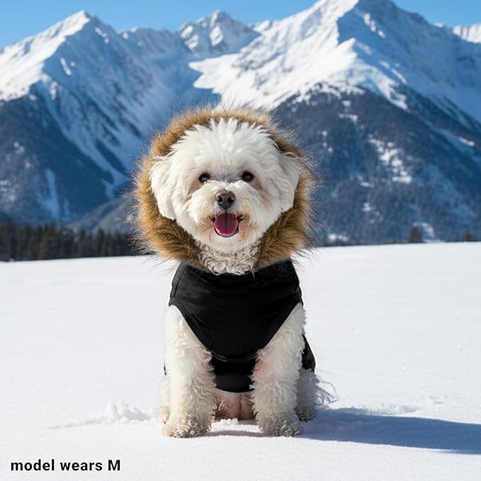 PAWNISAW Dog Winter Coat with Harness Built in, Warm Thick Plush Hooded Dog Snow Jacket for Cold Weather, Windproof Reflective Pet Clothes Outfit for Small, Medium, Large, XL & XXL Dogs Outdoor