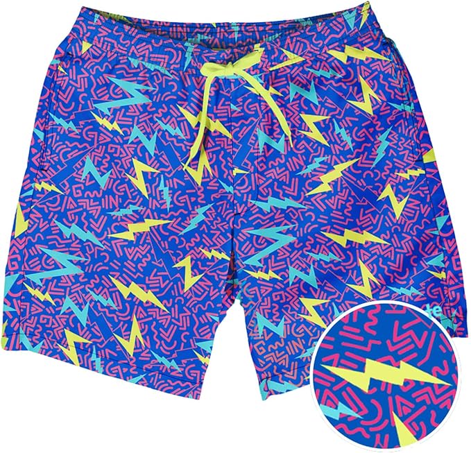 Tipsy Elves Men's Stretch Swim Trunks 7 Inch Inseam 4-Way Stretch with Mesh Liner - Quick-Dry Funny Swimwear Bathing Suit