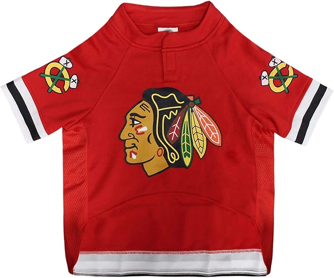 Pets First NHL Chicago Blackhawks Jersey for Dogs & Cats, X-Small. - Let Your Pet Be A Real NHL Fan!