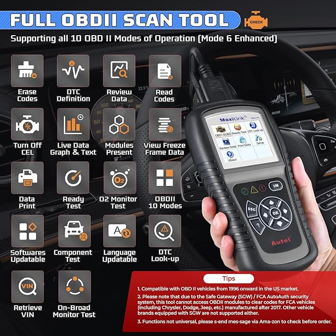 Autel MaxiLink ML519 Enhanced Mode 6 OBD2 Scanner Auto Diagnostic Scan Tool Check Engine Fault Code Reader CAN Scan Tool, Upgraded Ver. of AL319
