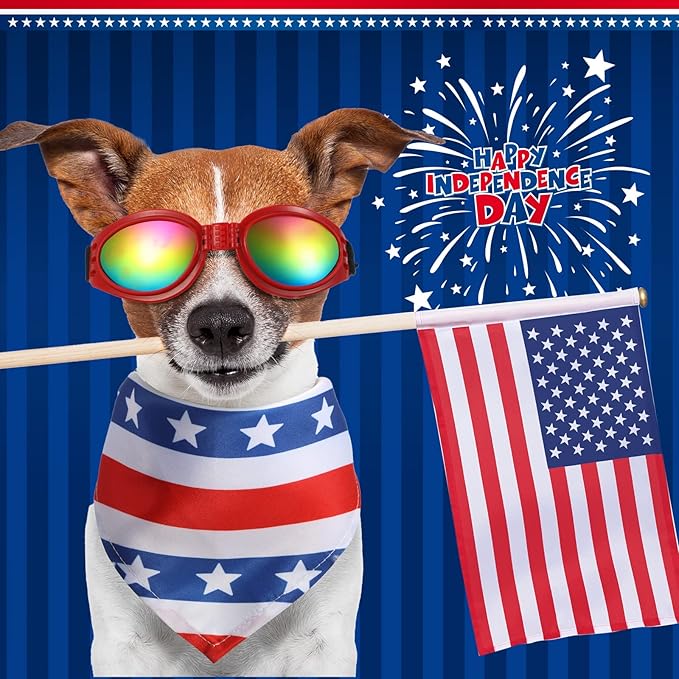 6 Ps 4th of July Dog Bandanas and Goggles Set, American Flag Pet Triangle Scarf Bibs Dog Eye Wear Sunglasses Independence Day Patriotic Pet Costume Accessories