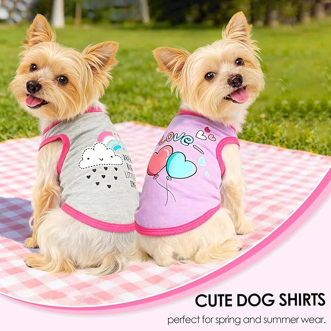 4 Pack Dog Shirt for Small Dogs Spring Summer Printed Puppy Clothes Cute Pet T Shirts Dog Clothes for Small Dogs Cats Girl (Grey+Pink+Purple,Black, Medium)