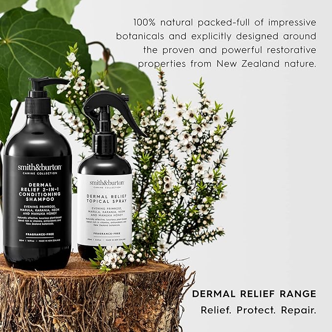 smith&burton Dermal Relief Topical Spray for Dogs & Cats, Fragrance-Free, 100% Natural, Leave On Soothing Spray for Itchy, Sensitive & Allergy-Prone Skin, 8.4 Fl oz