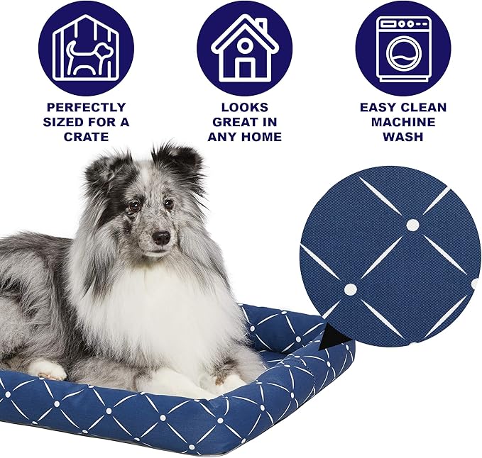 MidWest Homes for Pets 40224-BLD Quiet Time Couture Ashton Bolster Pet Bed, Small Dog/24, Blue & White Diamond Pattern