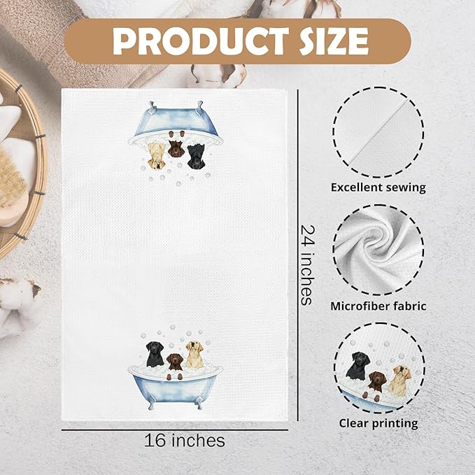 Black Labrador Retriever Gifts Bathroom Hand Towel, Funny Black Lab Dog Lovers Gifts Hand Towel for Bathroom Kitchen Washroom Decor, Labrador Retriever in Bathtub Dish Tea Towels, 16x24 Inch