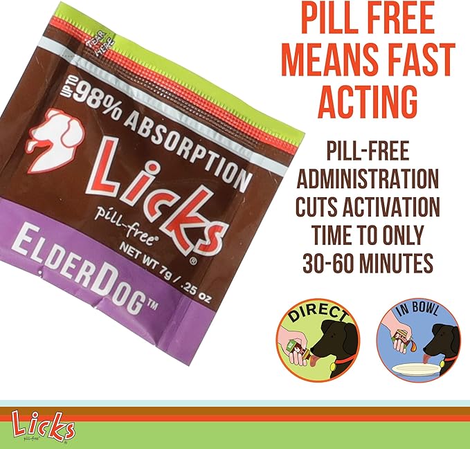 Licks Pill Free ElderDog - Older Dog Vitamins and Supplements - Joint & Immune Support Supplements for Dogs - Dog Coat & Digestion Supplement for Senior Dogs - Gel Packets - Roasted Chicken, 30 Use