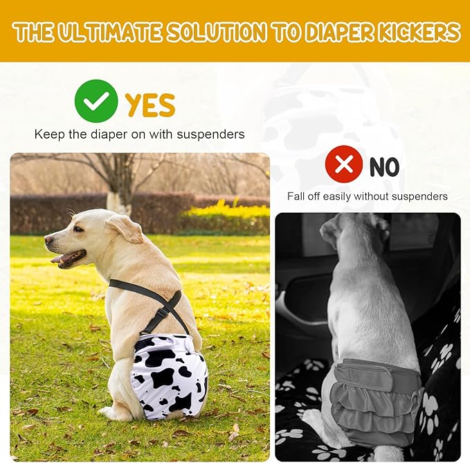3 Pack Avont Washable Female Dog Diaper with Suspender, Reusable Girl Doggie Diapers for Small Medium Large Doggy in Heat Cycle Period Incontinence