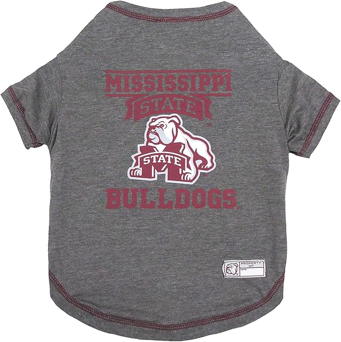 Pets First Collegiate MISSISSIPPI STATE BULLDDOGS Dog T-Shirt, Small. - Licensed Shirt for Pets Team Colored with Team Logos.- Premium Stretchable Materials for the Comfrot of your Dog & Cat.