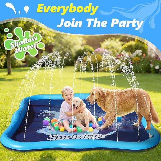 Splash Pad Sprinkler for Kids & Dog, 85" Thickened Square Splash Pad for Toddler 1-3, Elephant Outdoor Water Toy Play Mat for Children,Backyard Inflatable Sprinkler Shallow Pool Fountain Pad