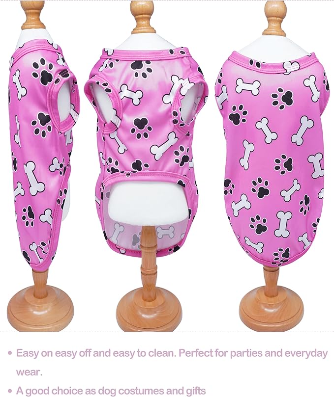 PET SHOW 4 Pack Paw Bone Printed Dog Clothes Shirts Soft Dog Vest Lightweight Sleeveless Cats Doggies T-Shirts Puppies Tank Top Tee Cat Clothes for Small Medium Dogs White Black Pink Blue M