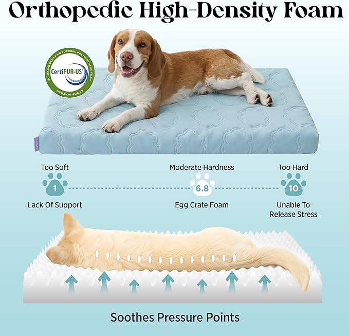 LE SURE Orthopedic Cooling Dog Bed for Small Dogs, Q-Max>0.5 Cooling Mat with Removable Washable Cover, Breathable Egg Crate Foam Summer Pad for Active/Long-Haired/Senior Pets/Cats/Puppy, 23x17 Inch